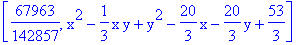 [67963/142857, x^2-1/3*x*y+y^2-20/3*x-20/3*y+53/3]
